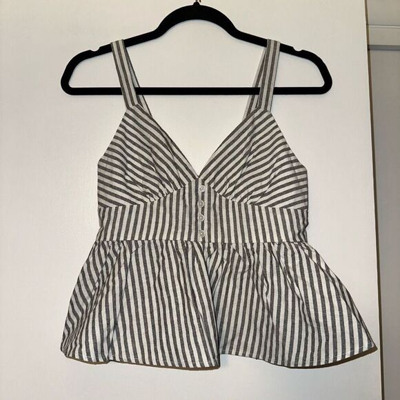 Good Luck Gem Nordstrom Peplum Button Tank Black Ivory Stripe Small NWT - Picture 1 of 10